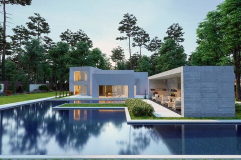 Modern luxury home with a large new backyard pool installed in Phoenix, AZ